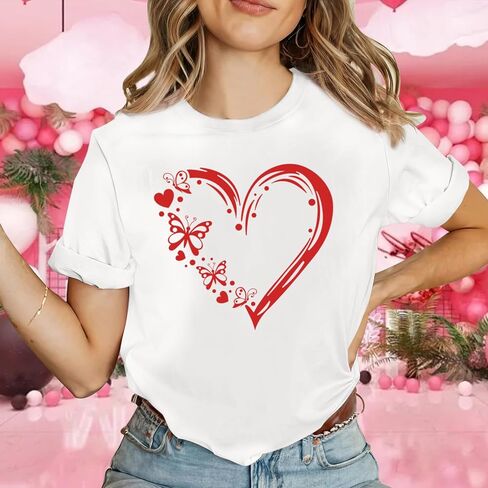 Valentines Day Womens Shirts Love Heart Shirt Valentines Day T-Shirt Love Heart Tee Tops in Saudi Arabia