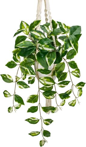Briful Artificial Hanging Plant Indoor, Macrame Plant Hanger with Fake Pothos Plant in White Pot, White N' Joy Faux Hanging Plant for Home Ceiling Farmhouse Kitchen Decor in Saudi Arabia