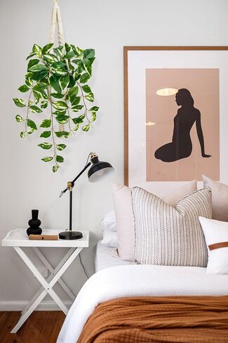 Briful Artificial Hanging Plant Indoor, Macrame Plant Hanger with Fake Pothos Plant in White Pot, White N' Joy Faux Hanging Plant for Home Ceiling Farmhouse Kitchen Decor in Saudi Arabia