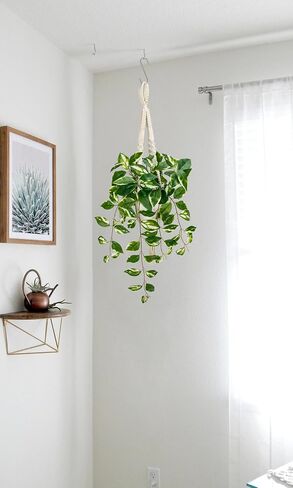 Briful Artificial Hanging Plant Indoor, Macrame Plant Hanger with Fake Pothos Plant in White Pot, White N' Joy Faux Hanging Plant for Home Ceiling Farmhouse Kitchen Decor in Saudi Arabia