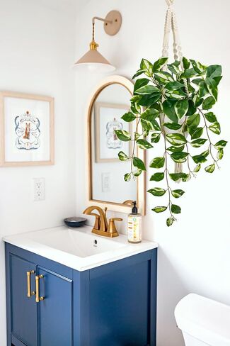 Briful Artificial Hanging Plant Indoor, Macrame Plant Hanger with Fake Pothos Plant in White Pot, White N' Joy Faux Hanging Plant for Home Ceiling Farmhouse Kitchen Decor in Saudi Arabia