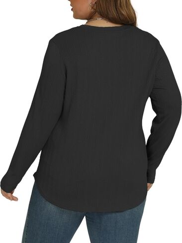 ROSRISS Plus-Size Shirts for Women Trendy Cable Knit V Neck Tops Oversized Long Sleeve Tees Dressy Pullover Tunics XL-5XL in Kuwait