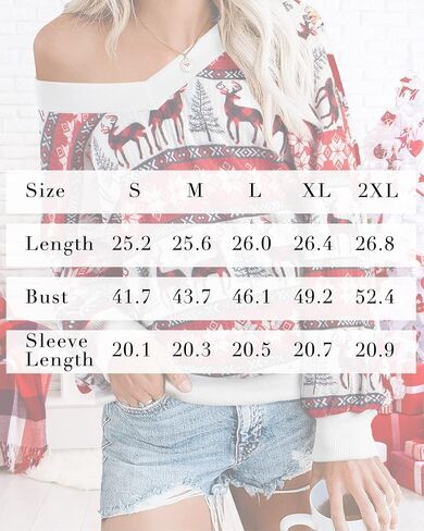 VILOVE Women's Ugly Christmas Sweatshirt Long Sleeve Waffle Knit Off Shoulder Tops Ugly Snowflake Reindeer Xmas Print Shirts in Saudi Arabia