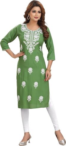 ladyline Plain Rayon Tunic Kurti Chikankari Embroidered Kurta Top for womens in Saudi Arabia