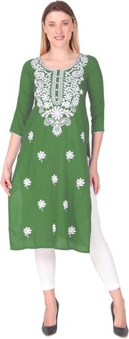 ladyline Plain Rayon Tunic Kurti Chikankari Embroidered Kurta Top for womens in Saudi Arabia