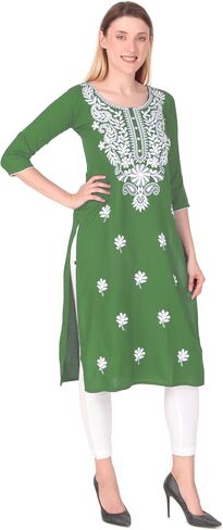 ladyline Plain Rayon Tunic Kurti Chikankari Embroidered Kurta Top for womens in Saudi Arabia