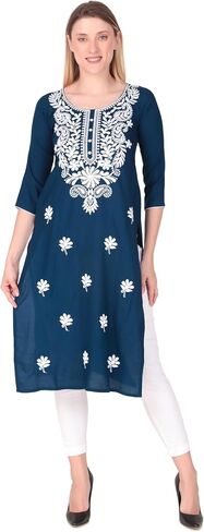 ladyline Plain Rayon Tunic Kurti Chikankari Embroidered Kurta Top for womens in Saudi Arabia