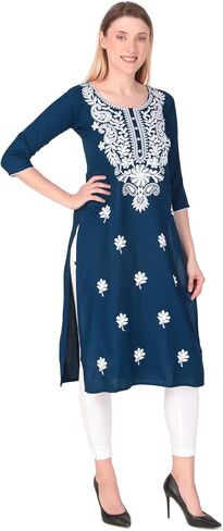 ladyline Plain Rayon Tunic Kurti Chikankari Embroidered Kurta Top for womens in Saudi Arabia