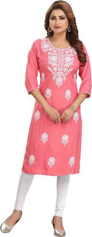 ladyline Plain Rayon Tunic Kurti Chikankari Embroidered Kurta Top for womens in Saudi Arabia