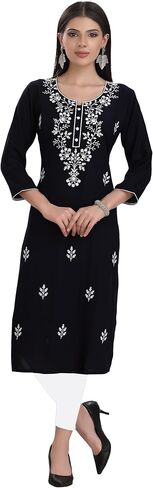 ladyline Plain Rayon Tunic Kurti Chikankari Embroidered Kurta Top for womens in Saudi Arabia