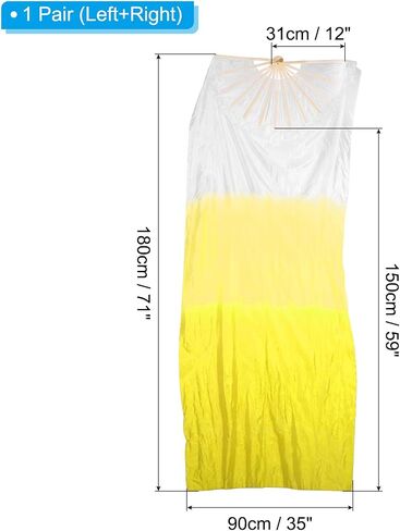 PATIKIL Belly Dance Silk Fan Veil 71", 1 Pair (Left+Right) Women Long Folding Dance Fan Wood Fan for Dance Performance, White Gradient Yellow in Saudi Arabia