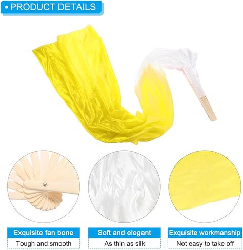 PATIKIL Belly Dance Silk Fan Veil 71", 1 Pair (Left+Right) Women Long Folding Dance Fan Wood Fan for Dance Performance, White Gradient Yellow in Saudi Arabia