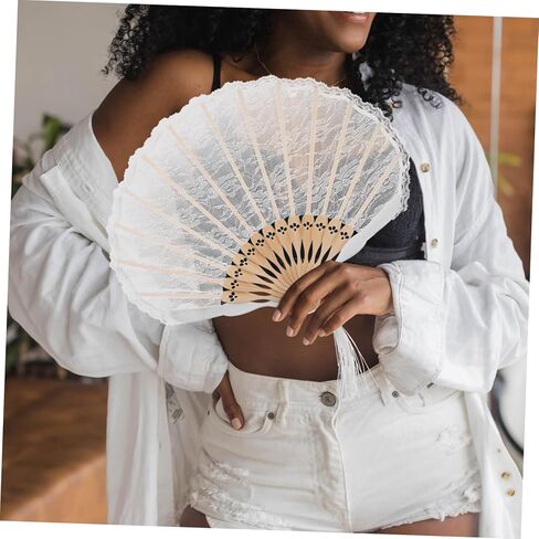 Alipis Spain Makeup lace Fan Portable Fan Portable Props White Manual Lace Folding Fan Hand Fans Decorative Flower Japanese-Style Foldable Folding Fan Miss Wedding Vintage Handheld Fan in Saudi Arabia