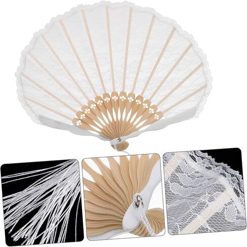 Alipis Spain Makeup lace Fan Portable Fan Portable Props White Manual Lace Folding Fan Hand Fans Decorative Flower Japanese-Style Foldable Folding Fan Miss Wedding Vintage Handheld Fan in Saudi Arabia