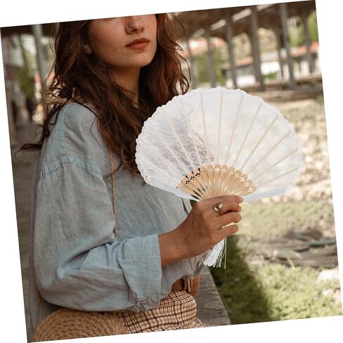 Alipis Spain Makeup lace Fan Portable Fan Portable Props White Manual Lace Folding Fan Hand Fans Decorative Flower Japanese-Style Foldable Folding Fan Miss Wedding Vintage Handheld Fan in Saudi Arabia