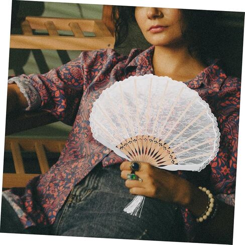 Alipis Spain ماكياج الدانتيل مروحة المحمولة مروحة المحمولة الدعائم الأبيض دليل الدانتيل للطي مروحة مراوح اليد زهرة الزخرفية على الطريقة اليابانية مروحة قابلة للطي ملكة جمال الزفاف خمر مروحة يدوية in Kuwait