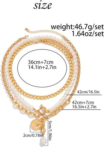 Gold Layered Necklaces for Women Chunky Layered Gold Necklaces Stacked Paperclip Chain Pearl Necklace Herringbone Choker Necklace Toggle Clasp Necklace Trendy Jewelry Valentine Gifts for Her in Kuwait