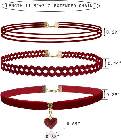 Choker Set 3 PCS Necklace Gothic Choker Heart Charm Velvet Gothic Classical Collars in Saudi Arabia
