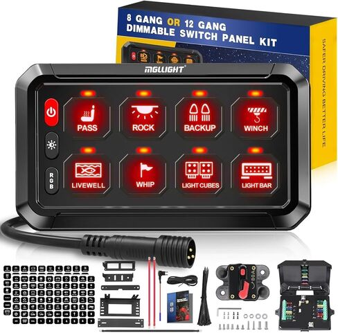 8 Gang Switch Panel Strobe Momentary Toggle Control Panel Box for Multiple Light on SUV RV ATV Offroad Camper Van Boat Waterproof, 2 Years Warranty in Saudi Arabia