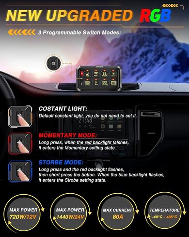8 Gang Switch Panel Strobe Momentary Toggle Control Panel Box for Multiple Light on SUV RV ATV Offroad Camper Van Boat Waterproof, 2 Years Warranty in Saudi Arabia