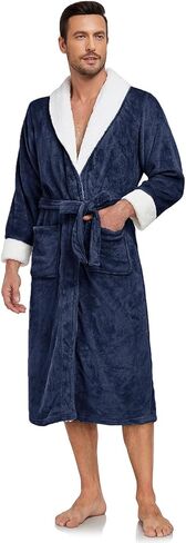 RONGTAI Men's Plush Long Bathrobe, Soft and Warm, Full Length, Shawl Collar, Fleece in Saudi Arabia