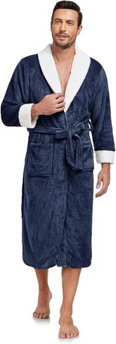 RONGTAI Men's Plush Long Bathrobe, Soft and Warm, Full Length, Shawl Collar, Fleece in Saudi Arabia