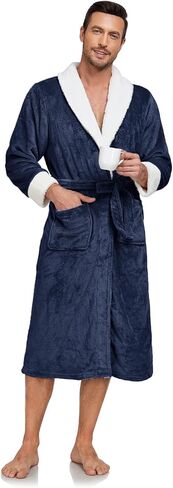 RONGTAI Men's Plush Long Bathrobe, Soft and Warm, Full Length, Shawl Collar, Fleece in Saudi Arabia