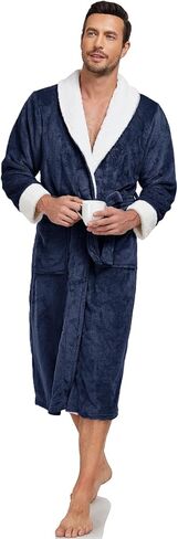 RONGTAI Men's Plush Long Bathrobe, Soft and Warm, Full Length, Shawl Collar, Fleece in Saudi Arabia