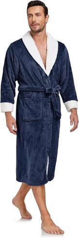 RONGTAI Men's Plush Long Bathrobe, Soft and Warm, Full Length, Shawl Collar, Fleece in Saudi Arabia