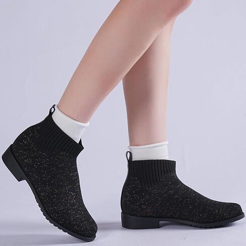 IceUnicorn Girls Chelsea Boots Knit Sock Ankle Boots Slip On Short Booties Girls Low Heel Boots for Little Kid/Big Kid in Kuwait
