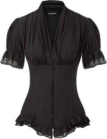 Scarlet Darkness Womens Work Tops Elegant Renaissance Pirate Shirt Short Sleeve Victorian Peasant Blouses in Saudi Arabia