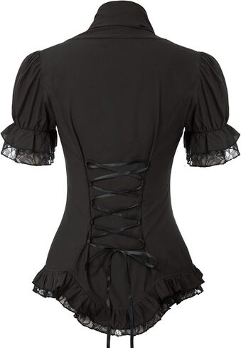 Scarlet Darkness Womens Work Tops Elegant Renaissance Pirate Shirt Short Sleeve Victorian Peasant Blouses in Saudi Arabia
