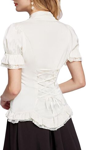 Scarlet Darkness Womens Work Tops Elegant Renaissance Pirate Shirt Short Sleeve Victorian Peasant Blouses in Saudi Arabia