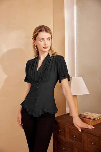 Scarlet Darkness Womens Work Tops Elegant Renaissance Pirate Shirt Short Sleeve Victorian Peasant Blouses in Saudi Arabia