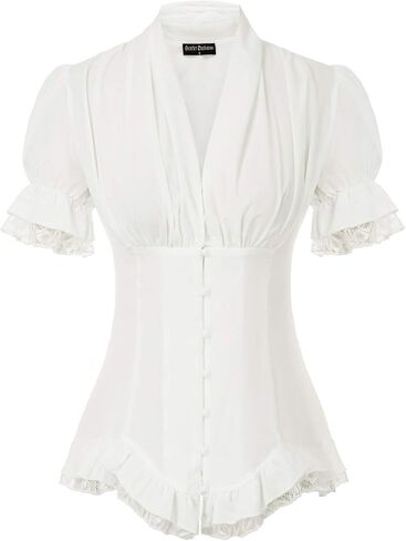 Scarlet Darkness Womens Work Tops Elegant Renaissance Pirate Shirt Short Sleeve Victorian Peasant Blouses in Saudi Arabia