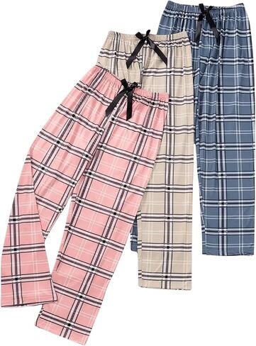 Verdusa Women's 3pcs Plaid Pajama Pants Bow Elastic Waist Pj Lounge Bottoms in Saudi Arabia