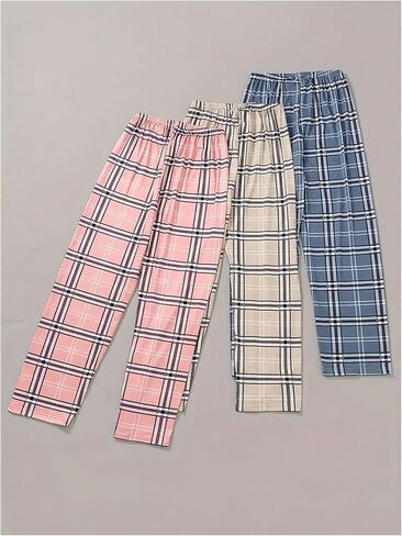 Verdusa Women's 3pcs Plaid Pajama Pants Bow Elastic Waist Pj Lounge Bottoms in Saudi Arabia
