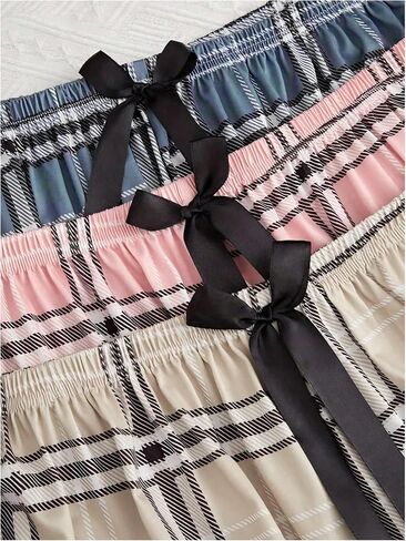 Verdusa Women's 3pcs Plaid Pajama Pants Bow Elastic Waist Pj Lounge Bottoms in Saudi Arabia