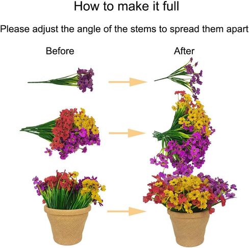 Artificial Fake Flowers Plants Potted for Outdoor Indoor Table, 14 Bundles Plastic Flowers Silk Daisy with Hanging Planter Plant Pot for Front Door Porch Patio Decoration in Saudi Arabia