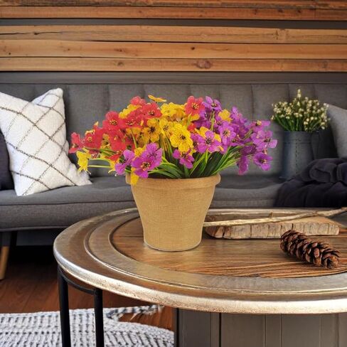 Artificial Fake Flowers Plants Potted for Outdoor Indoor Table, 14 Bundles Plastic Flowers Silk Daisy with Hanging Planter Plant Pot for Front Door Porch Patio Decoration in Saudi Arabia