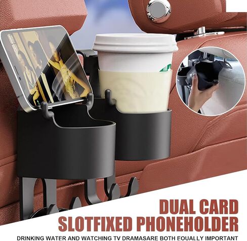 2 PCS Multifunctional Hooks for Car Seat Back, Back Seat Cup Holder with Hooks, 3 in 1 Durable Materials Seat Headrest Cup Holder Hook, Universal for Most Cars Trucks SUVs (Black) in Saudi Arabia