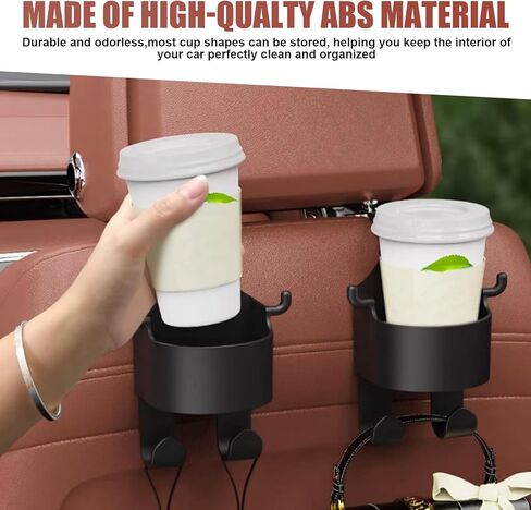 2 PCS Multifunctional Hooks for Car Seat Back, Back Seat Cup Holder with Hooks, 3 in 1 Durable Materials Seat Headrest Cup Holder Hook, Universal for Most Cars Trucks SUVs (Black) in Saudi Arabia