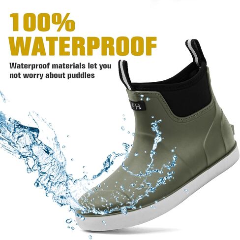 Men's Deck Boots, Waterproof Ankle Rain Boots Men Anti-Slip Traction, Outdoor Rubber Fishing Garden Boots High-Performance Shoes for Farming in Kuwait