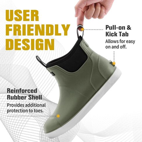 Men's Deck Boots, Waterproof Ankle Rain Boots Men Anti-Slip Traction, Outdoor Rubber Fishing Garden Boots High-Performance Shoes for Farming in Kuwait
