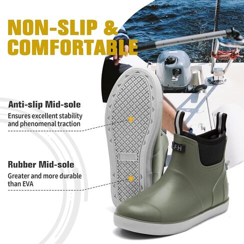Men's Deck Boots, Waterproof Ankle Rain Boots Men Anti-Slip Traction, Outdoor Rubber Fishing Garden Boots High-Performance Shoes for Farming in Kuwait