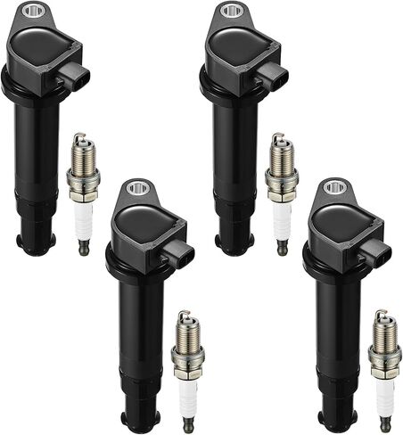 BDFHYK Ignition Coil Pack UF499 and Iridium Spark Plugs 7090 Compatible with Kia Rondo Rio Rio5 Hyundai Accent Dodge Attitude 1.4L 1.6L 2.4L L4 C1543 27301-26640 BKR5EGP Sets of 4 in Saudi Arabia