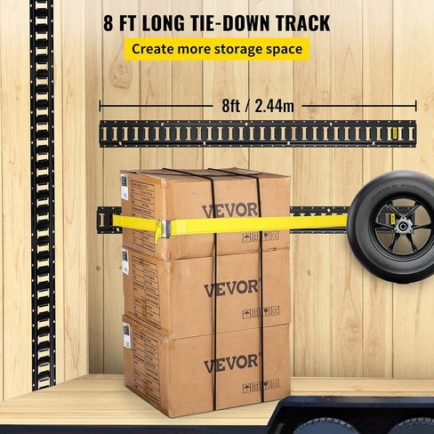 VEVOR E-Track Tie-Down Rail, 8FT Steel Rails 4Pcs, Standard 1" x 2.5" Slots Compatible with O-Rings & D-Rings & Tie-Offs & Ratchet Straps & Hooked Chains, for Cargo Heavy Equipment Securing in Saudi Arabia