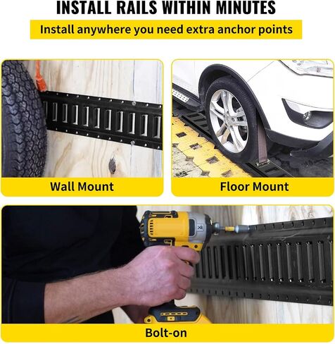 VEVOR E-Track Tie-Down Rail, 8FT Steel Rails 4Pcs, Standard 1" x 2.5" Slots Compatible with O-Rings & D-Rings & Tie-Offs & Ratchet Straps & Hooked Chains, for Cargo Heavy Equipment Securing in Saudi Arabia