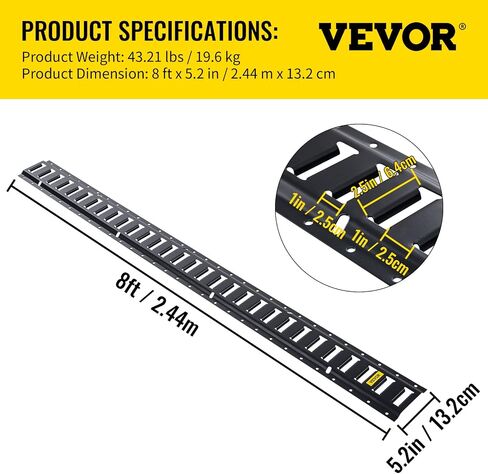 VEVOR E-Track Tie-Down Rail, 8FT Steel Rails 4Pcs, Standard 1" x 2.5" Slots Compatible with O-Rings & D-Rings & Tie-Offs & Ratchet Straps & Hooked Chains, for Cargo Heavy Equipment Securing in Saudi Arabia