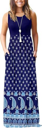 AUSELILY Women's Summer Sleeveless Loose Plain Casual Long Maxi Dresses | Year Round wear solid floral print, Casual daily wear, Empire waist, Floor length, Side pockets New in Saudi Arabia